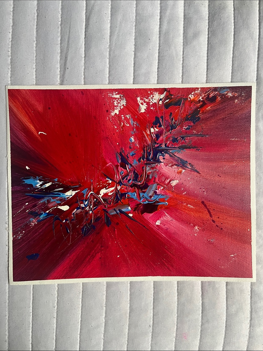 Abstract Red/Blue Burst Painting - 8x10 Unframed Original Acrylic Wall Art